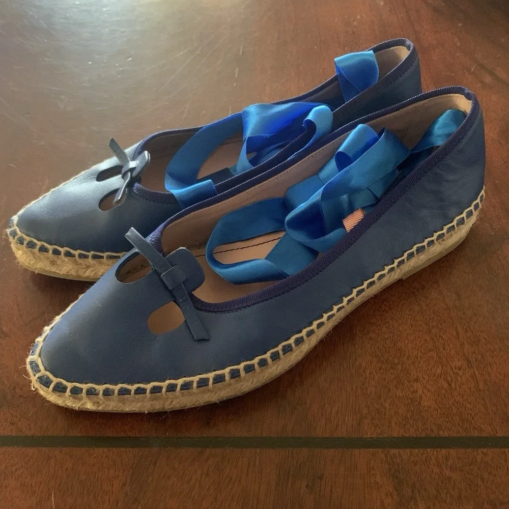 Marc Jacobs Mouse Espadrille Flats Womens 36 Blue Like New Satin Spain Ankle Tie